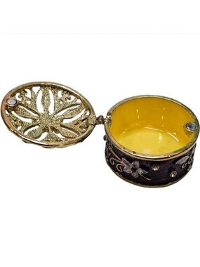 vintage mini trinket box - magnetic closure - purple + rhinestones